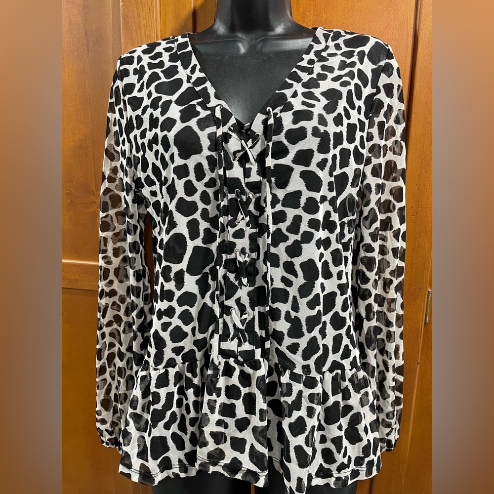 Sheer Black and White Cheetah Animal Print Blouse